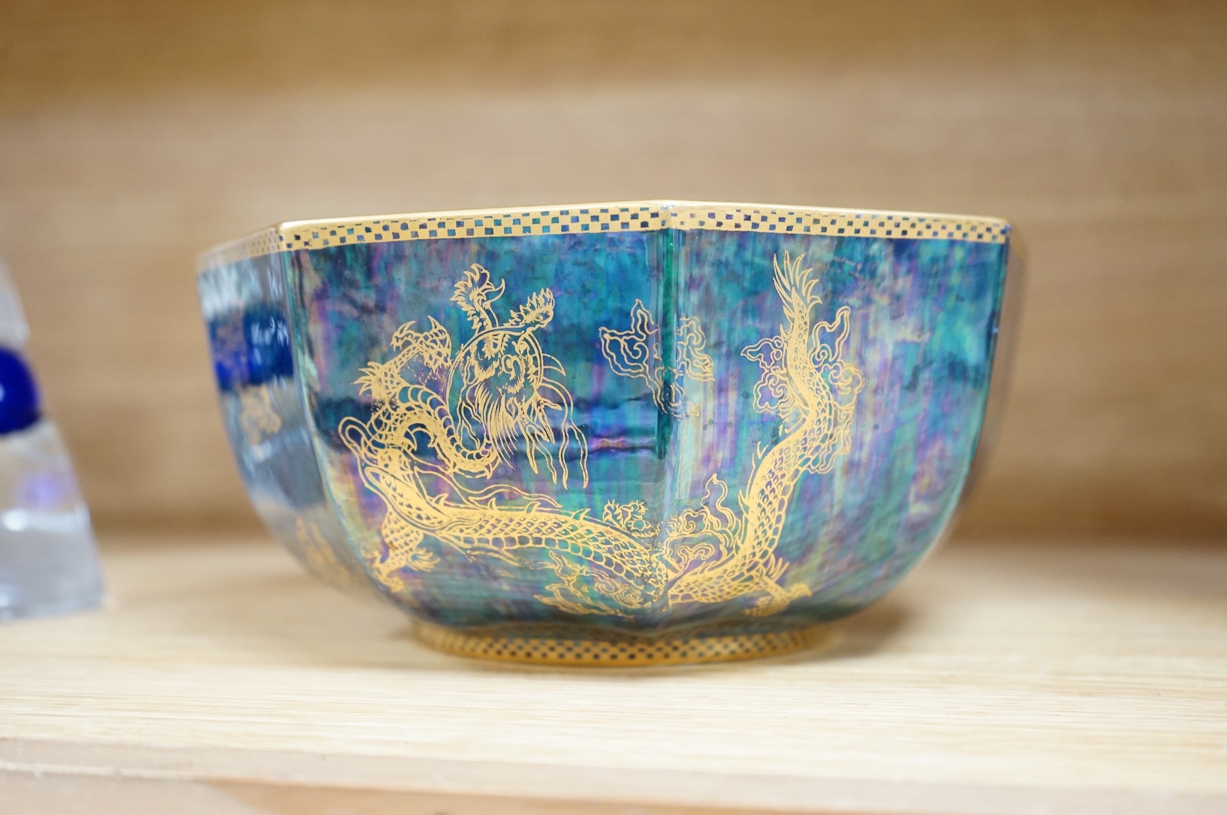 A Wedgwood octagonal lustreware ‘dragon’ bowl, designed by Daisy Makeig Jones, pattern number Z4831, 20cm wide
